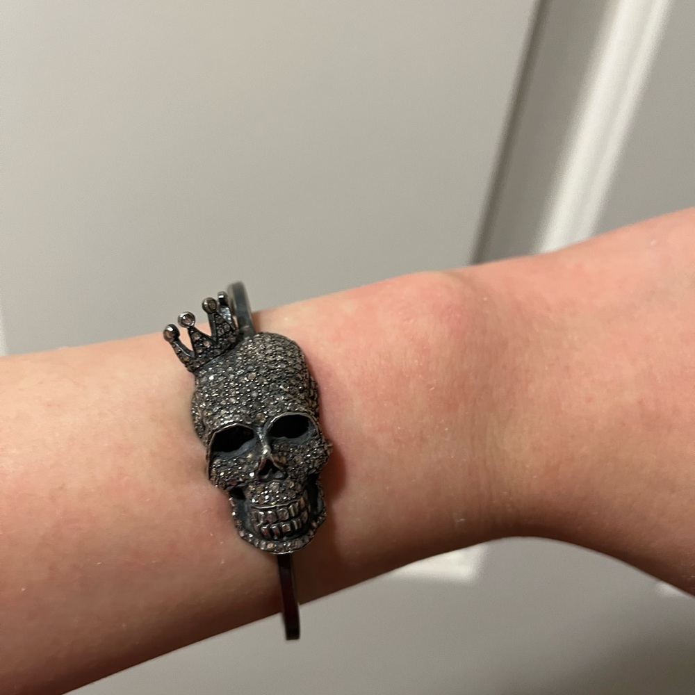Sterling Silver Skull Diamond Bracelet with Crown